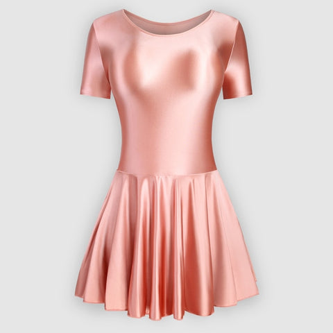 Eris Coral Glossy Leotard Dress-satinylust