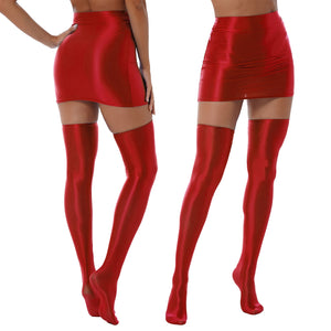 Maia Desire Wet Look Mini Skirt & Stockings Set-satinylust