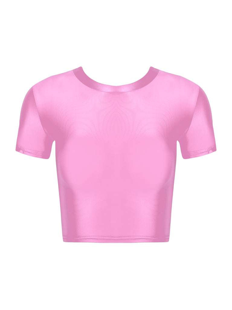 Bellona Pink Wet Look Crop Top – satinylust