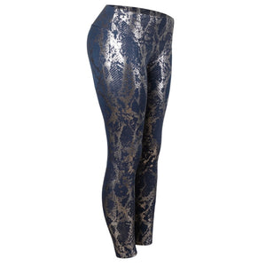 front view of blue legging features a high waist wrap and a fitted silhouette, stretchable fabric for all-day comfort. 