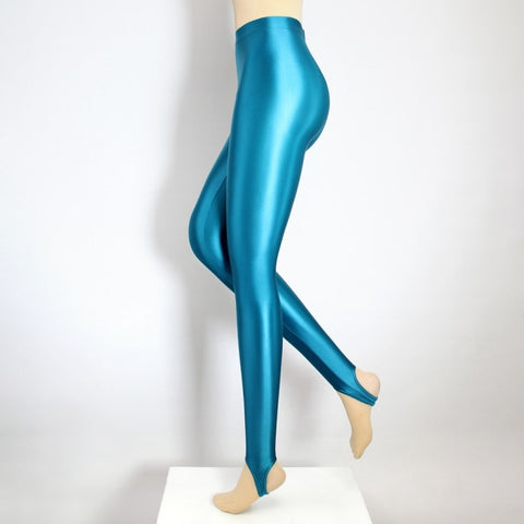 Plus Size Satin Wet-look Shiny Footed Spandex Leggings Tights Pants
