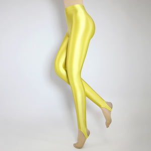 Yellow Wet Look Stirrup Leggings