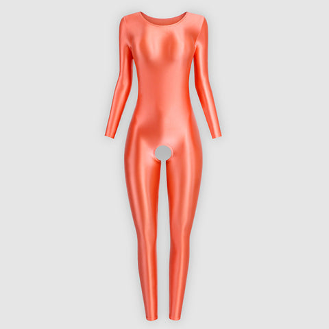 Britt Coral Crotchless Catsuit-satinylust