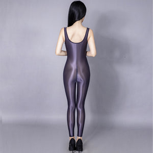 Damia Graphite Wet Look Catsuit-satinylust